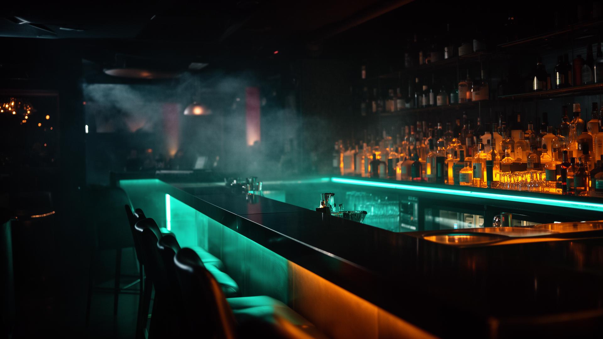 Modern nightclub bar with neon lighting